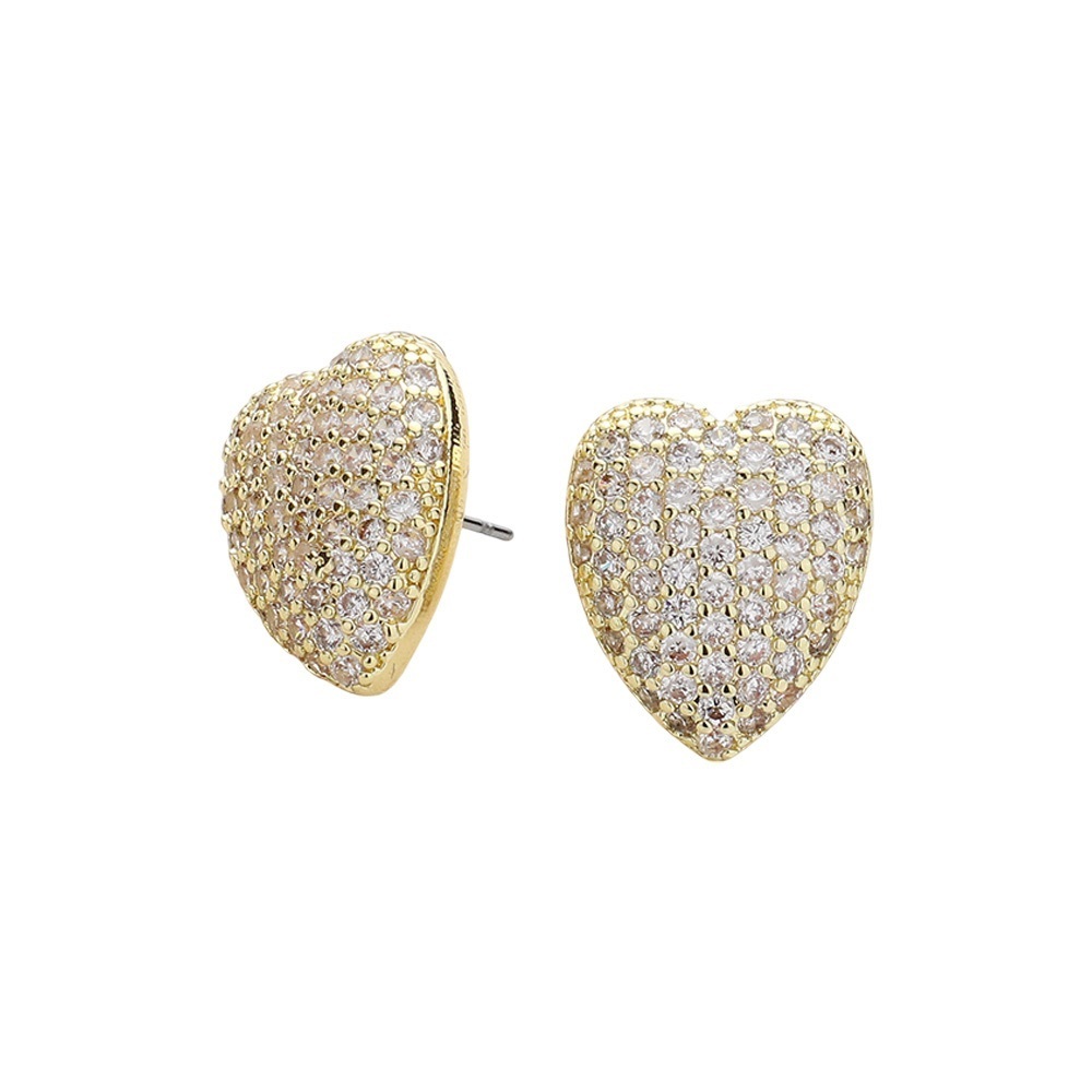 14K Gold Plated CZ Heart Stud Earrings